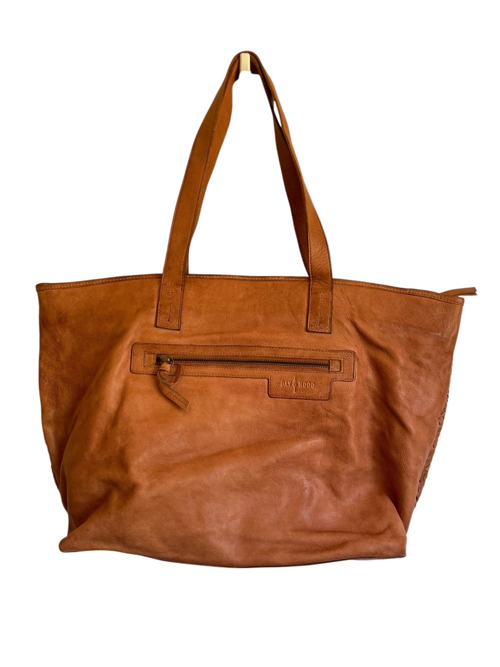 Day & Mood Kee Tote Woven 100% Leather in the color Saddle NWT - Picture 3 of 10
